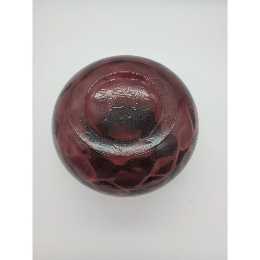 Vtg Purple Optic Glass Vase Diamond Plum Aubergine Scalloped Squat